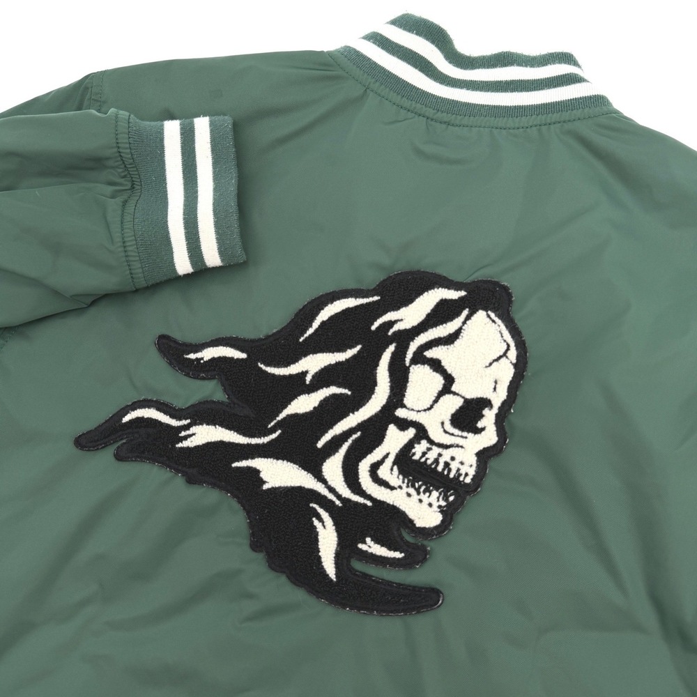 Vans Varsity Jacket Men S Green Skull Patch Quilted Bomber Skateboard Streetwear